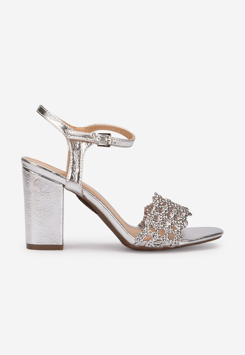 Sandale elegante cu toc gros Keys V2 argintii