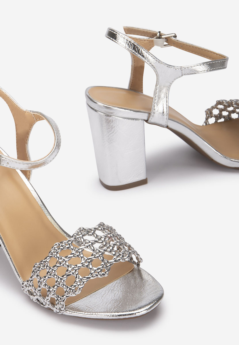 Sandale elegante cu toc gros Keys V2 argintii