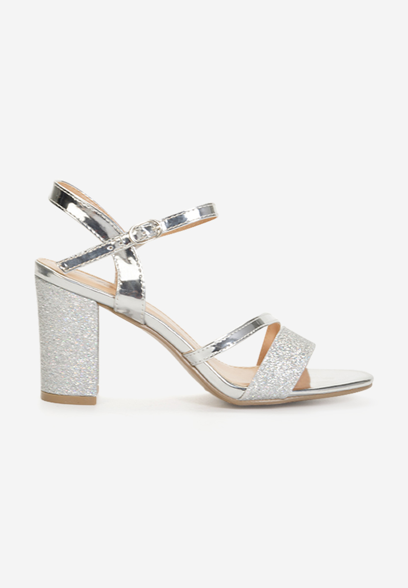 Sandale elegante cu toc gros Alonza argintii