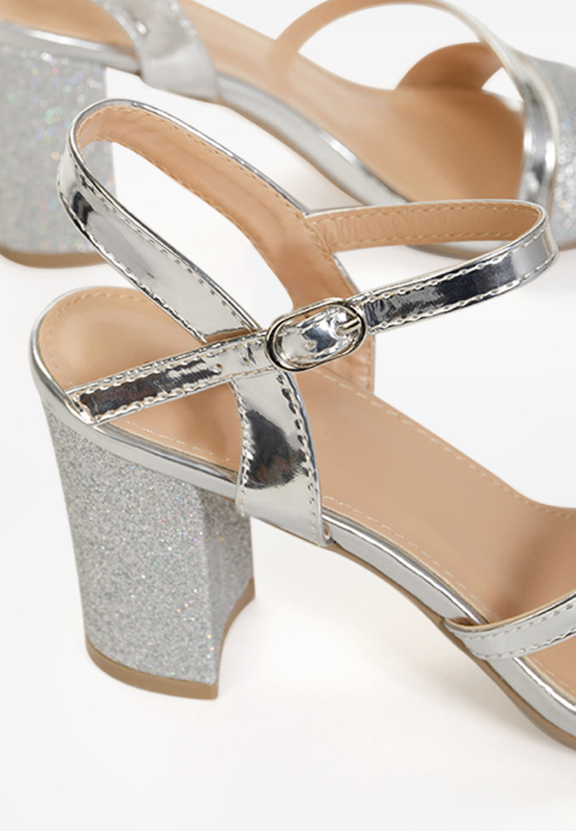 Sandale elegante cu toc gros Alonza argintii