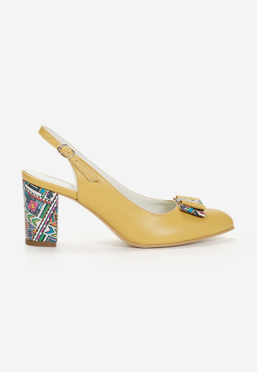 Pantofi cu toc gros piele Suzana galbeni
