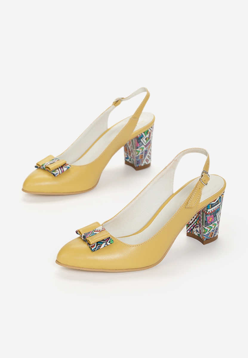 Pantofi cu toc gros piele Suzana galbeni