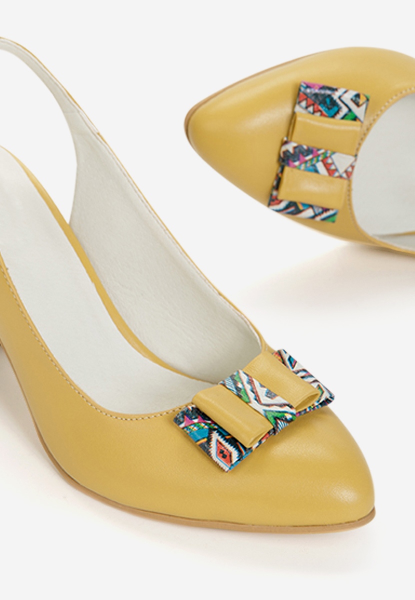 Pantofi cu toc gros piele Suzana galbeni