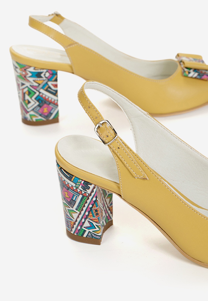 Pantofi cu toc gros piele Suzana galbeni