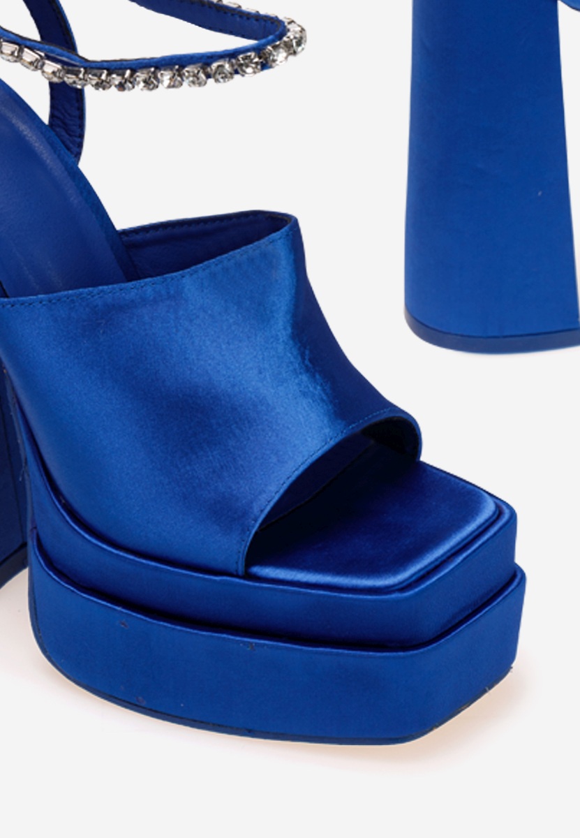 Sandale cu toc gros si platforma Fervenza albastre