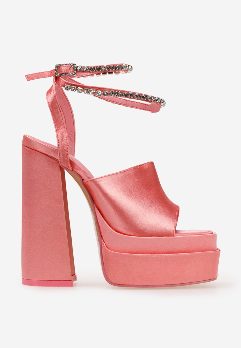Sandale cu toc gros si platforma Fervenza roz