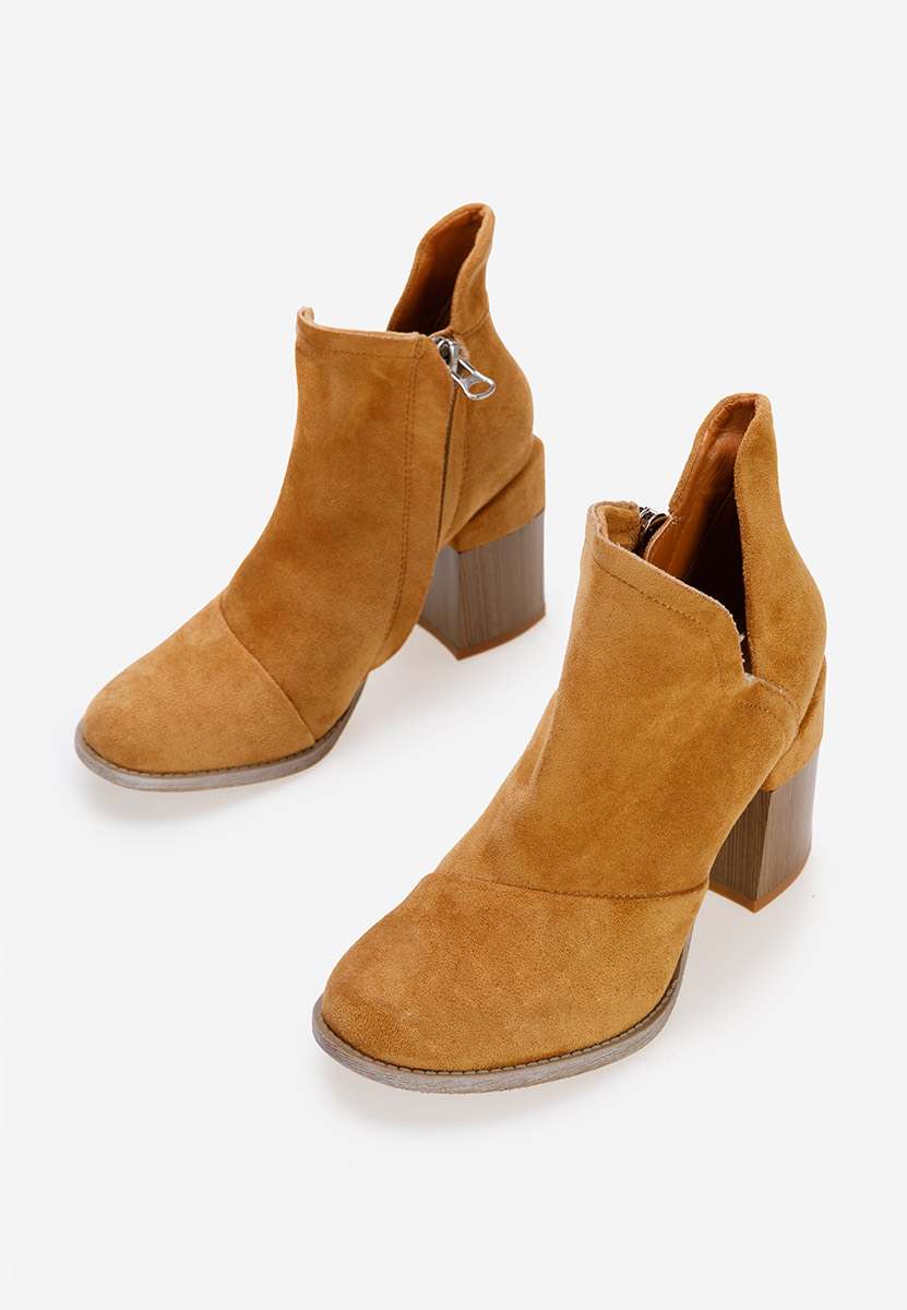 Botine cu toc gros Condesa camel