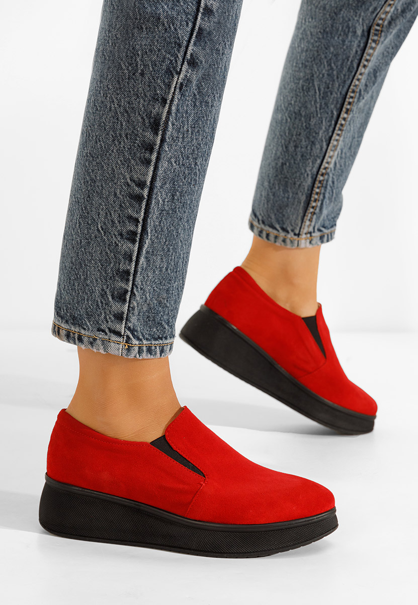 Mocasini piele naturala rosii Lancha V2