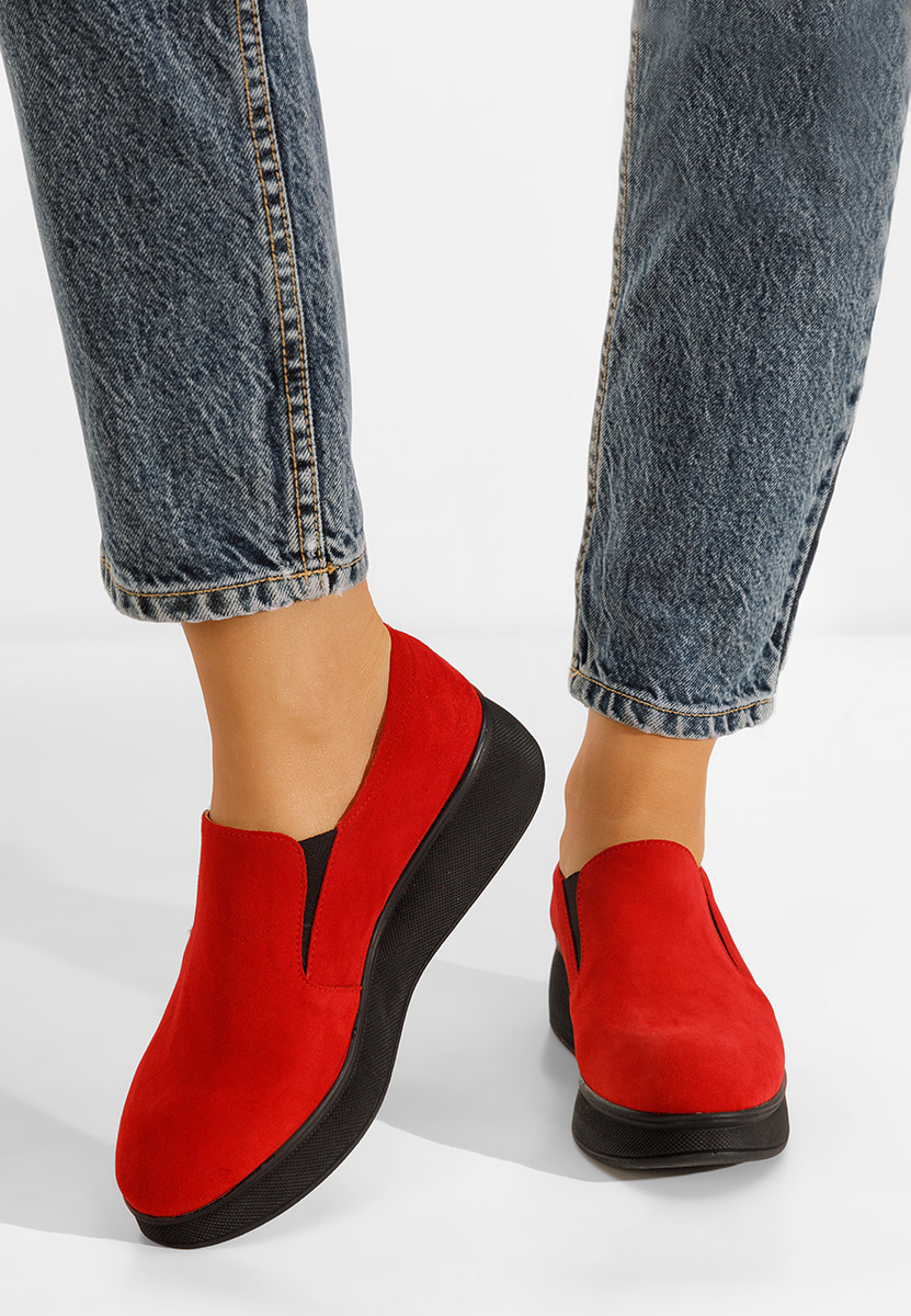 Mocasini piele naturala rosii Lancha V2