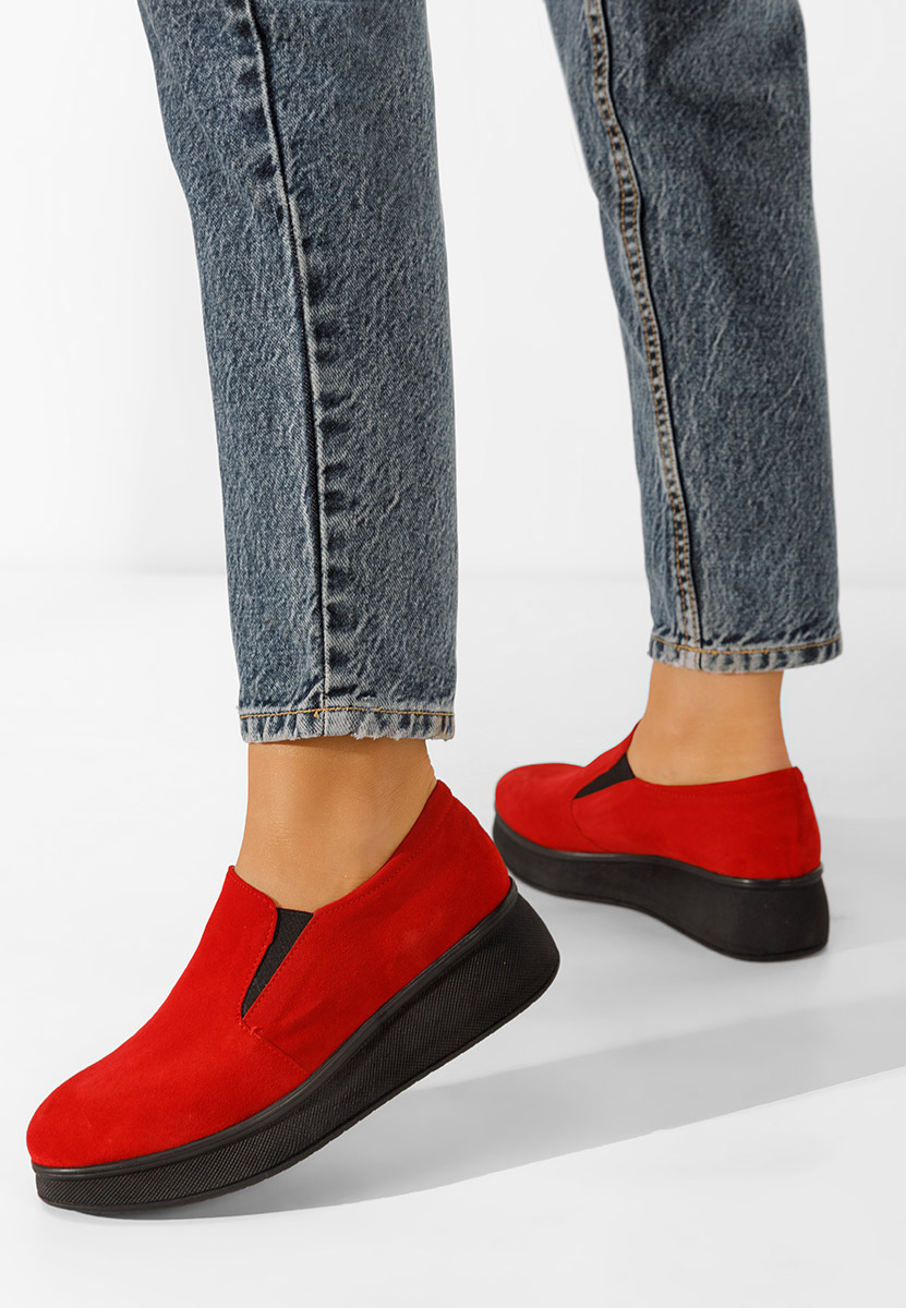 Mocasini piele naturala rosii Lancha V2