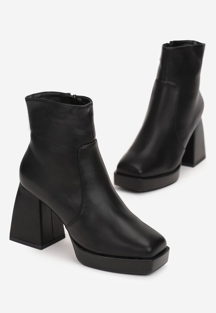 Botine cu toc gros negre Cabrese