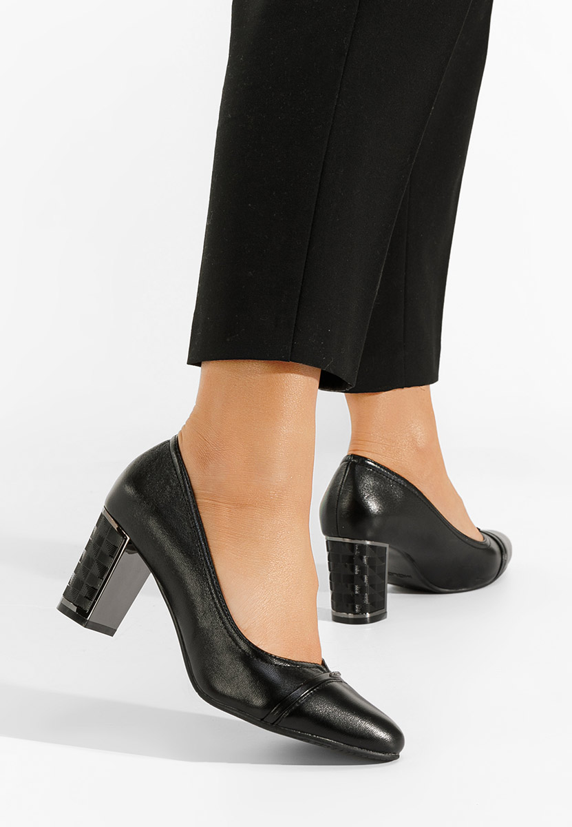 Pantofi cu toc gros Leona negri