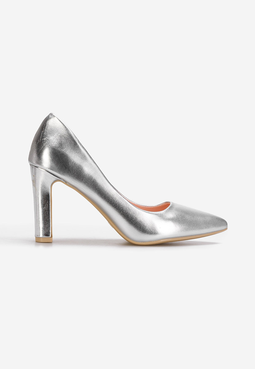 Pantofi cu toc gros eleganti Devina V3 argintii