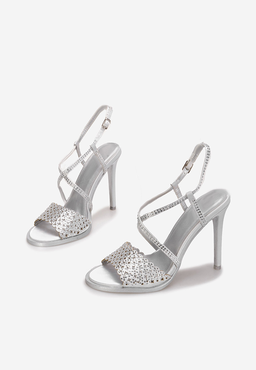 Sandale cu toc subtire Kemyra argintii