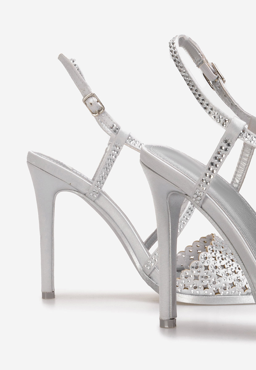 Sandale cu toc subtire Kemyra argintii