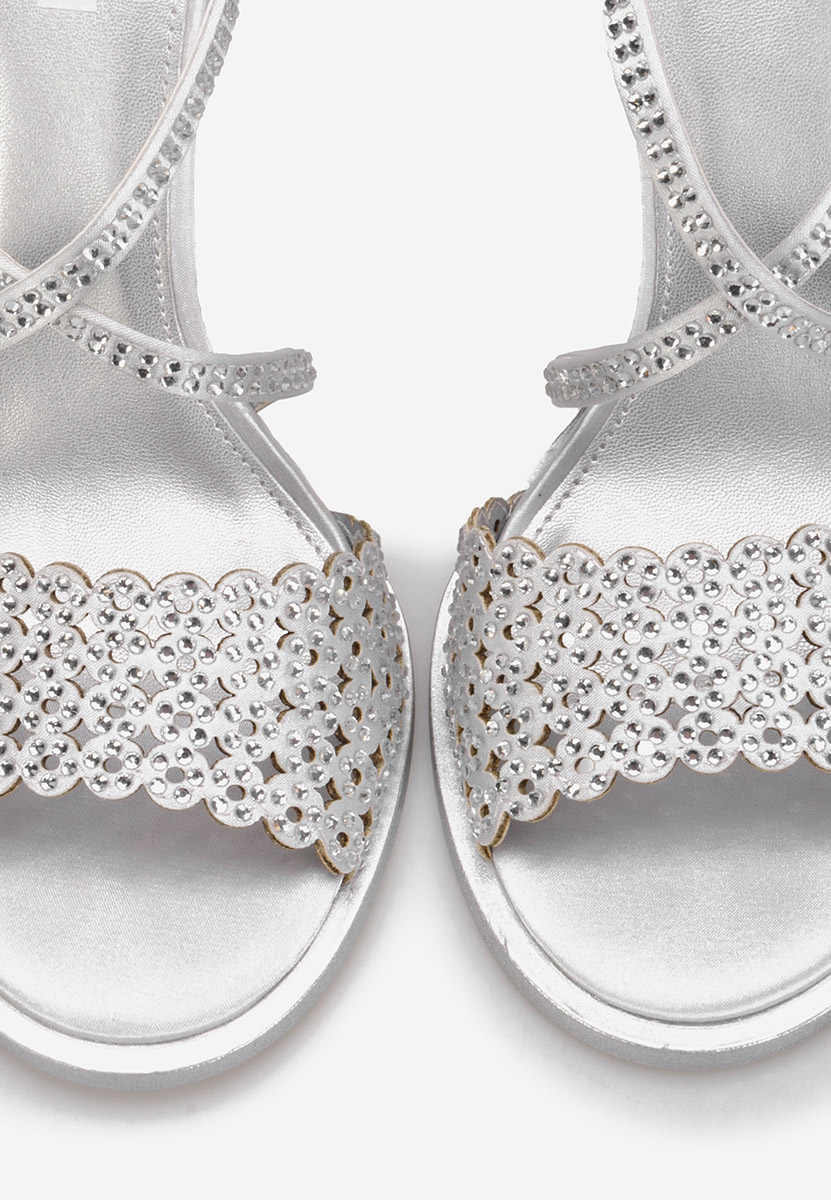 Sandale cu toc subtire Kemyra argintii