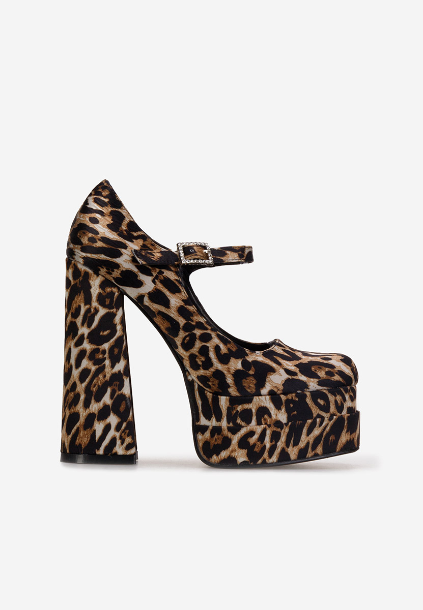 Pantofi cu toc gros si platforma Tixe leopard
