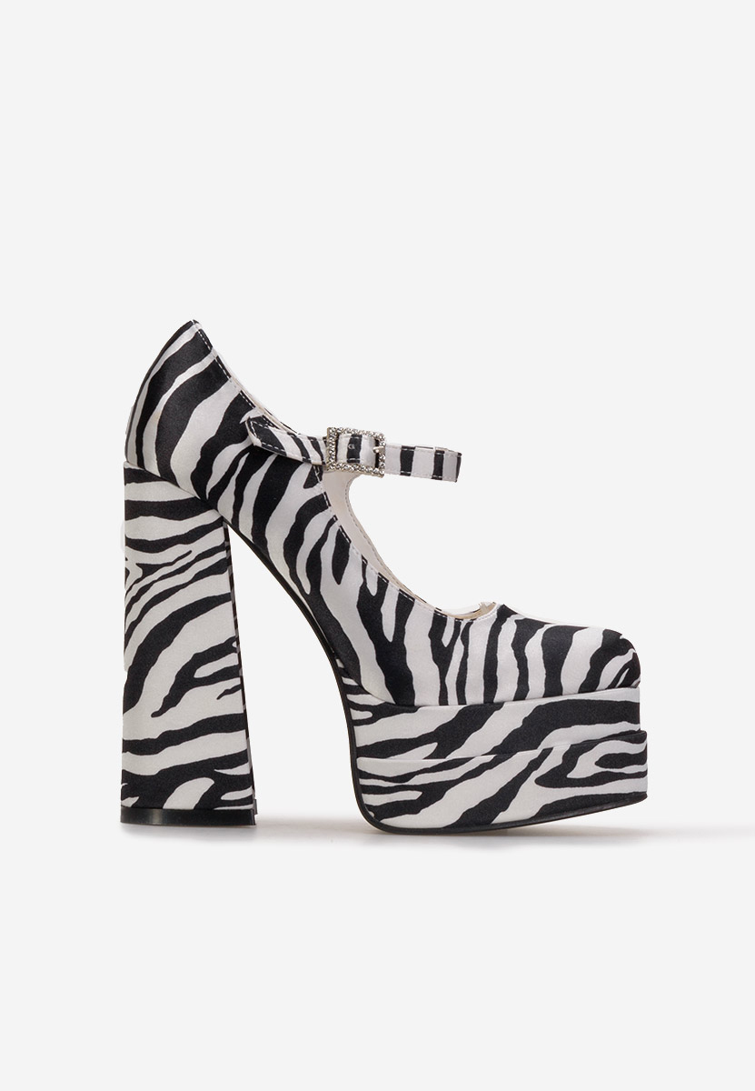 Pantofi cu toc gros si platforma Tixe zebra
