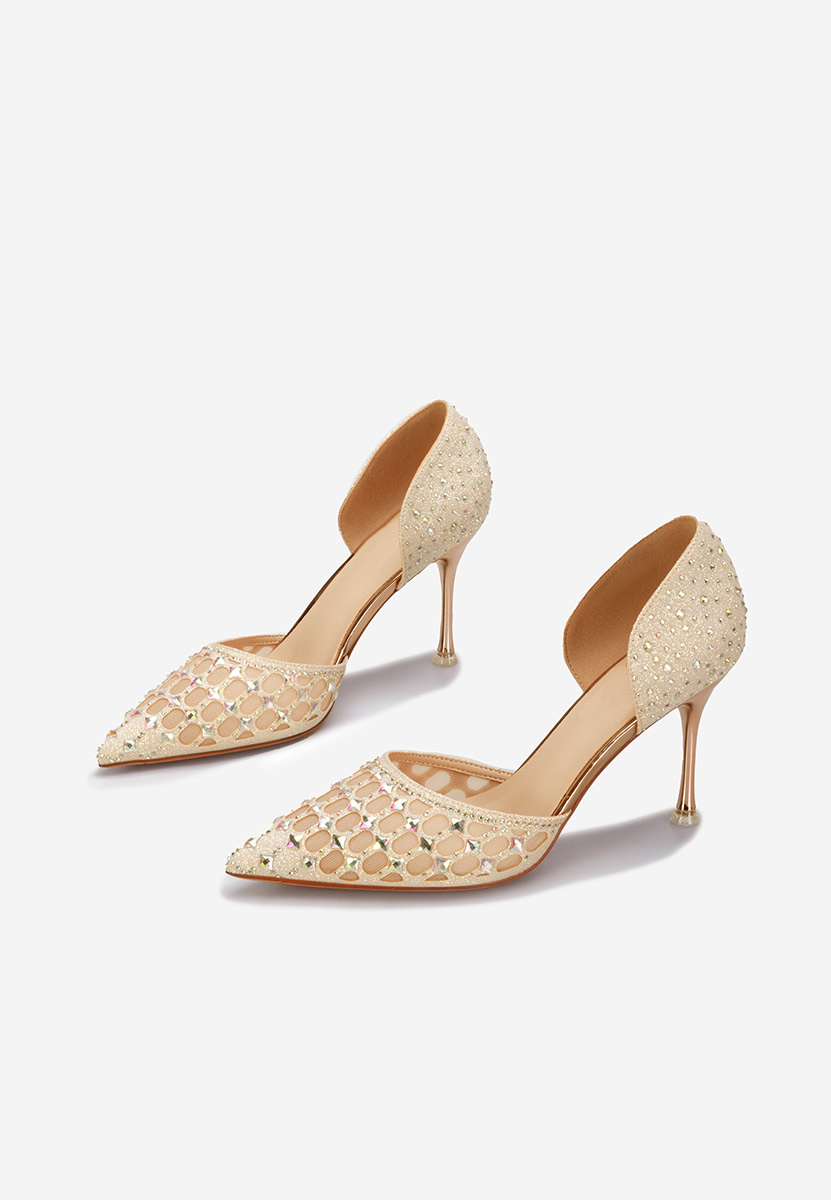 Pantofi cu toc eleganti champagne Lorita