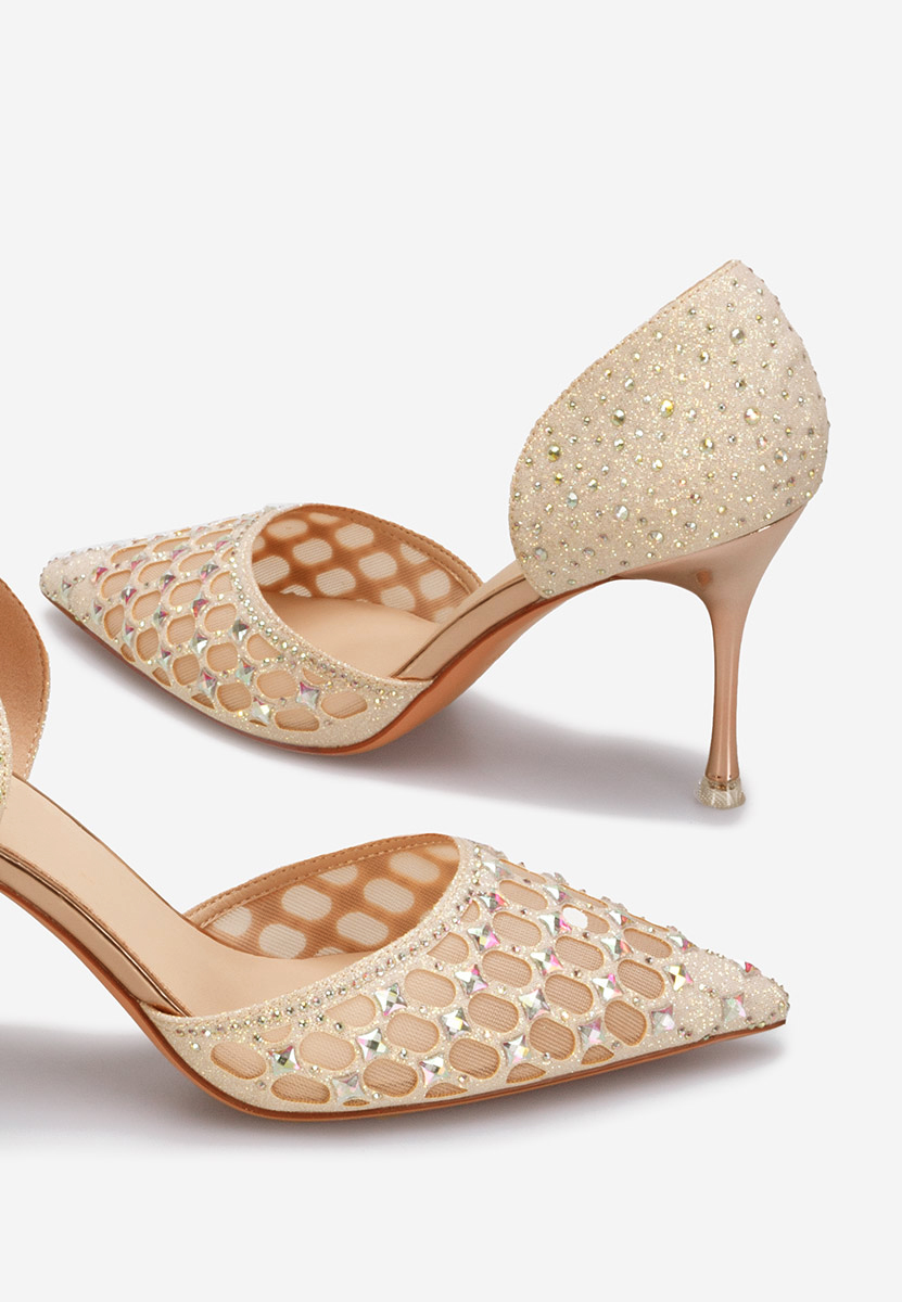 Pantofi cu toc eleganti champagne Lorita
