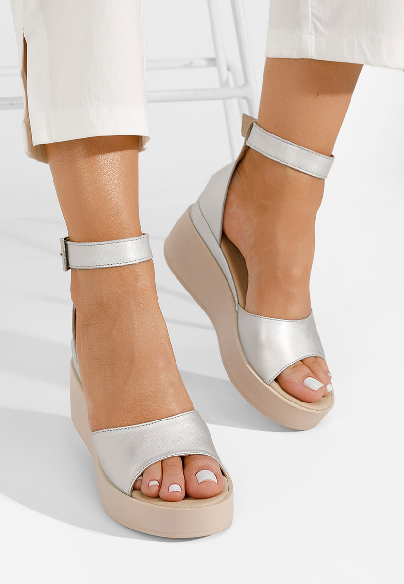 Sandale cu platformă piele Salegia argintii
