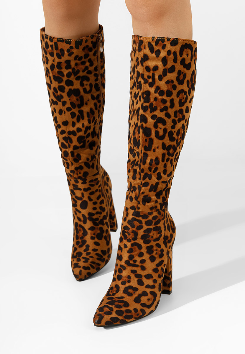 Cizme cu toc gros Alyndra leopard