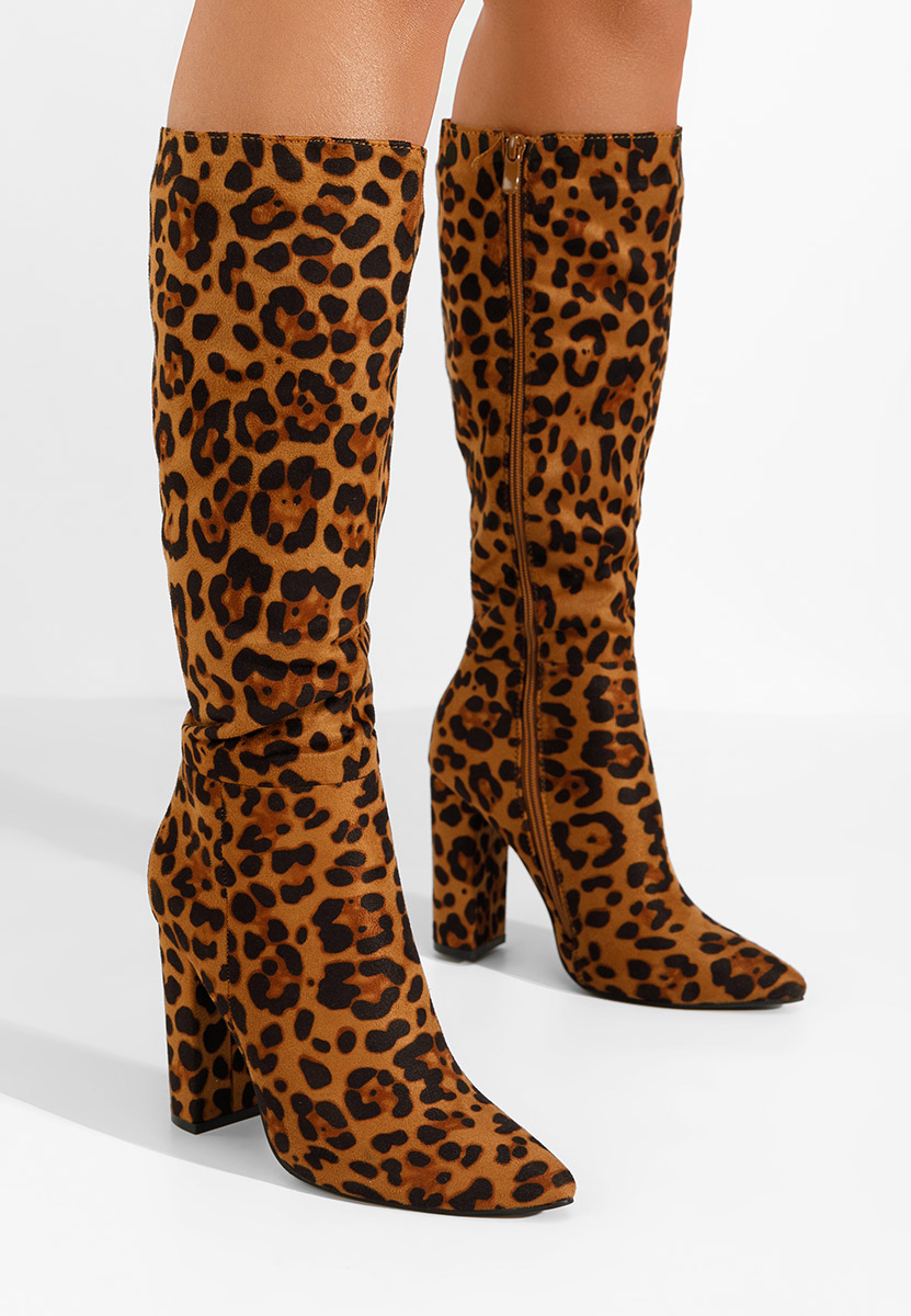 Cizme cu toc gros Alyndra leopard