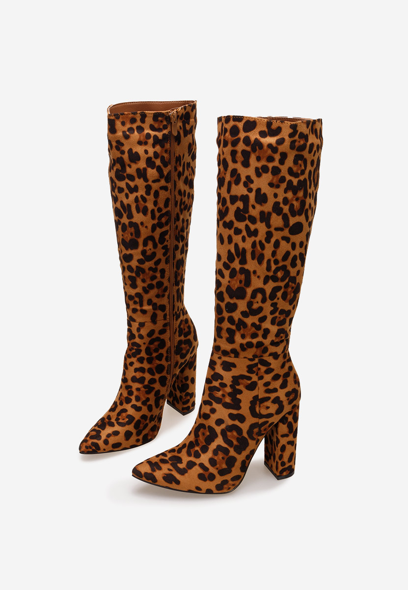 Cizme cu toc gros Alyndra leopard