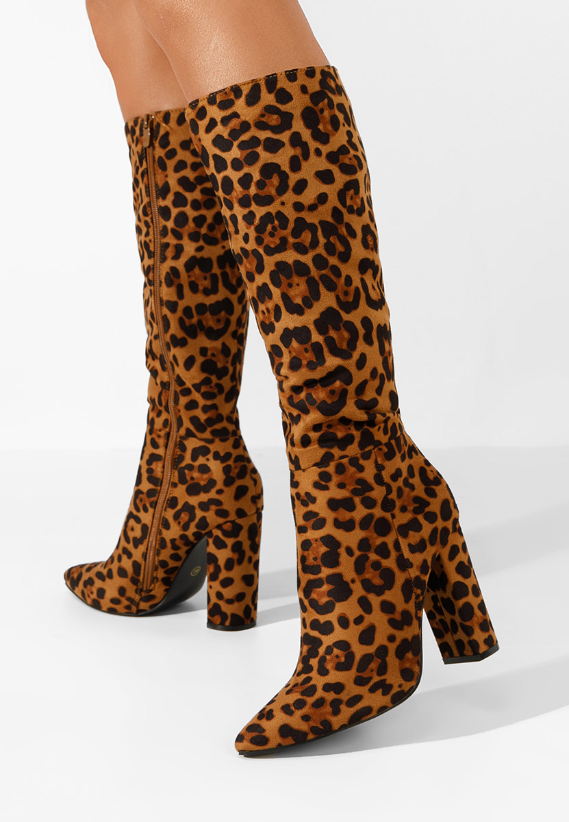 Cizme cu toc gros Alyndra leopard