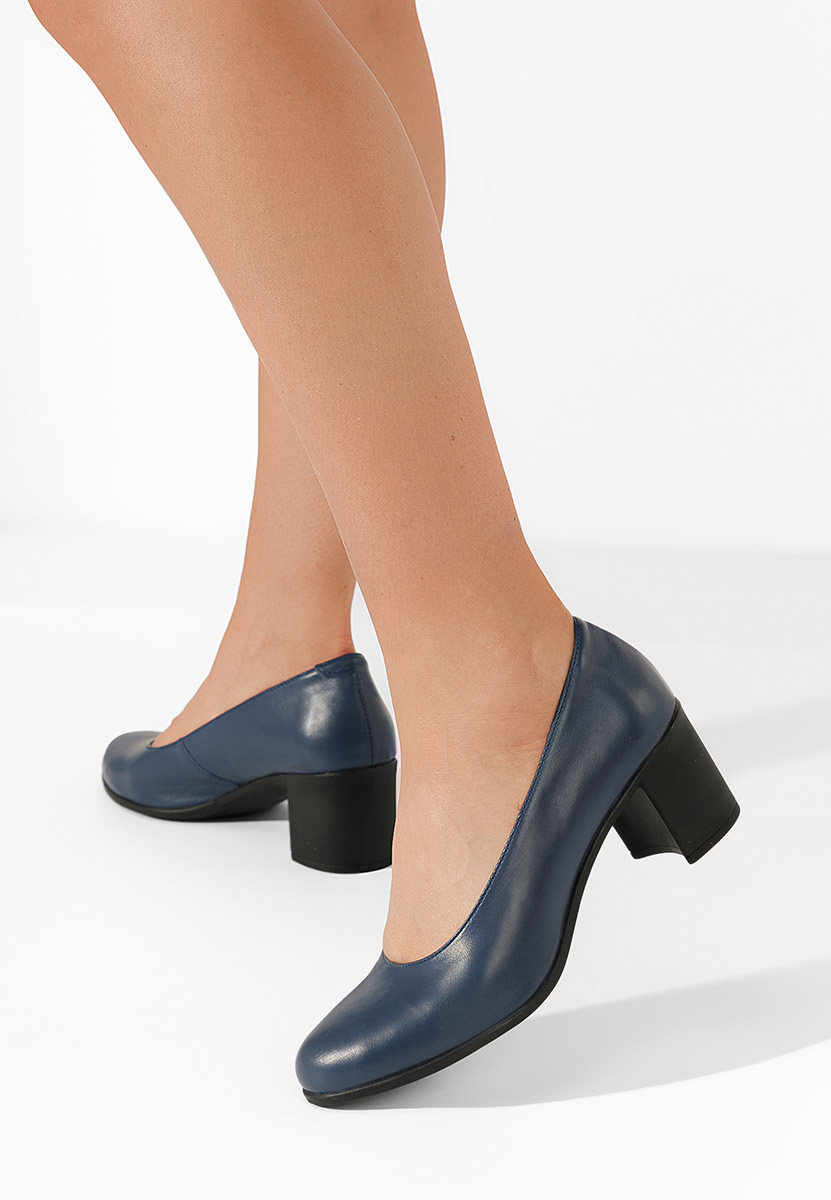 Pantofi cu toc gros piele Dalida navy