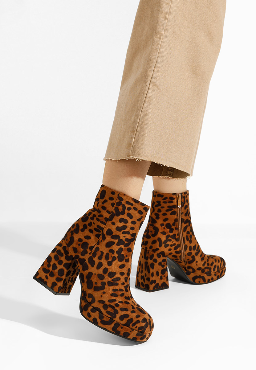 Botine cu toc gros Camilla leopard