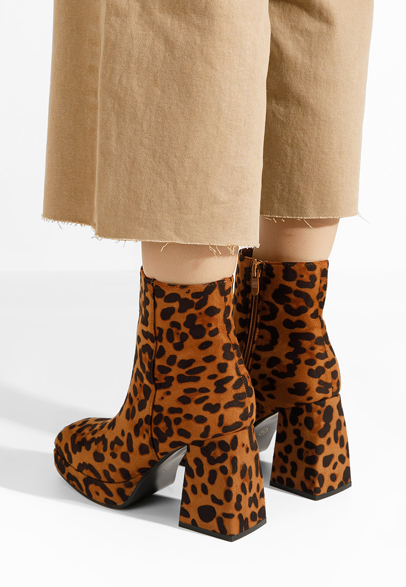 Botine cu toc gros Camilla leopard