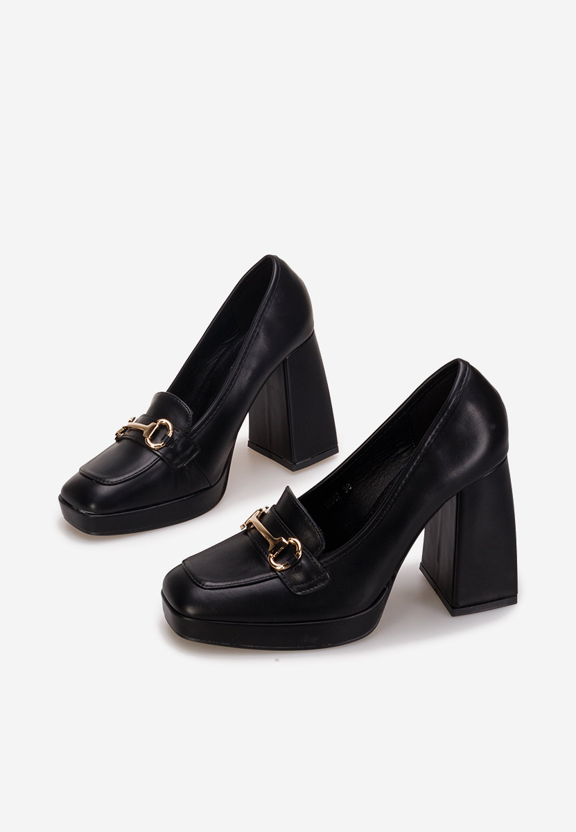 Mocasini cu toc Madelyn negri