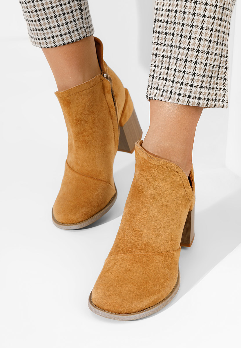 Botine cu toc gros Odeisa camel