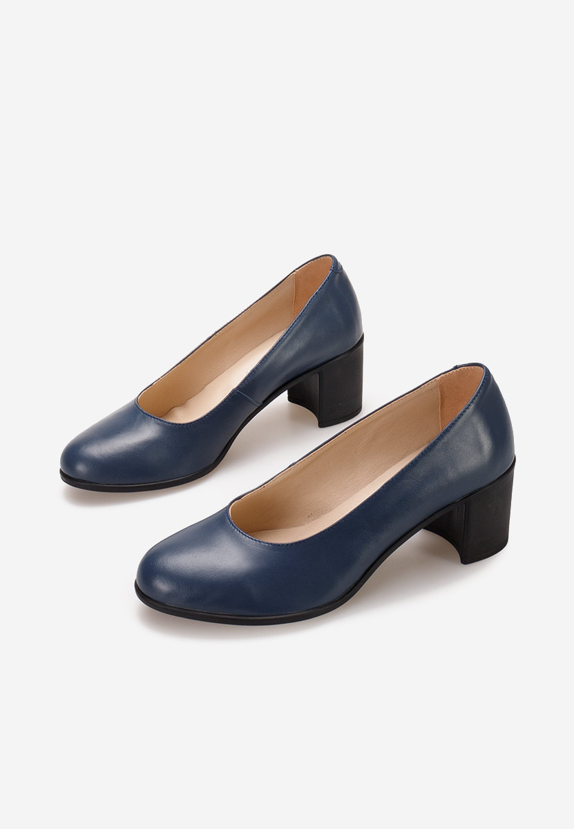 Pantofi cu toc gros piele Dalida navy