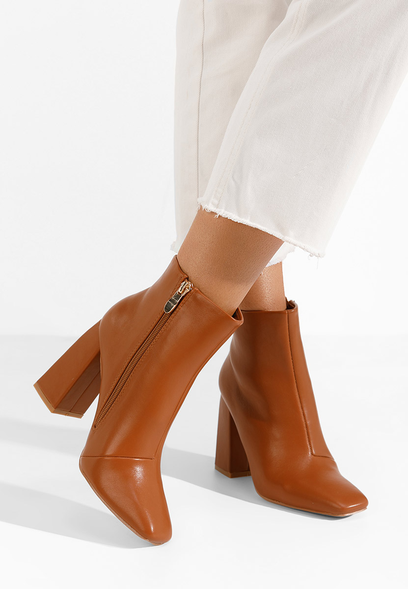 Botine cu toc gros Meina camel