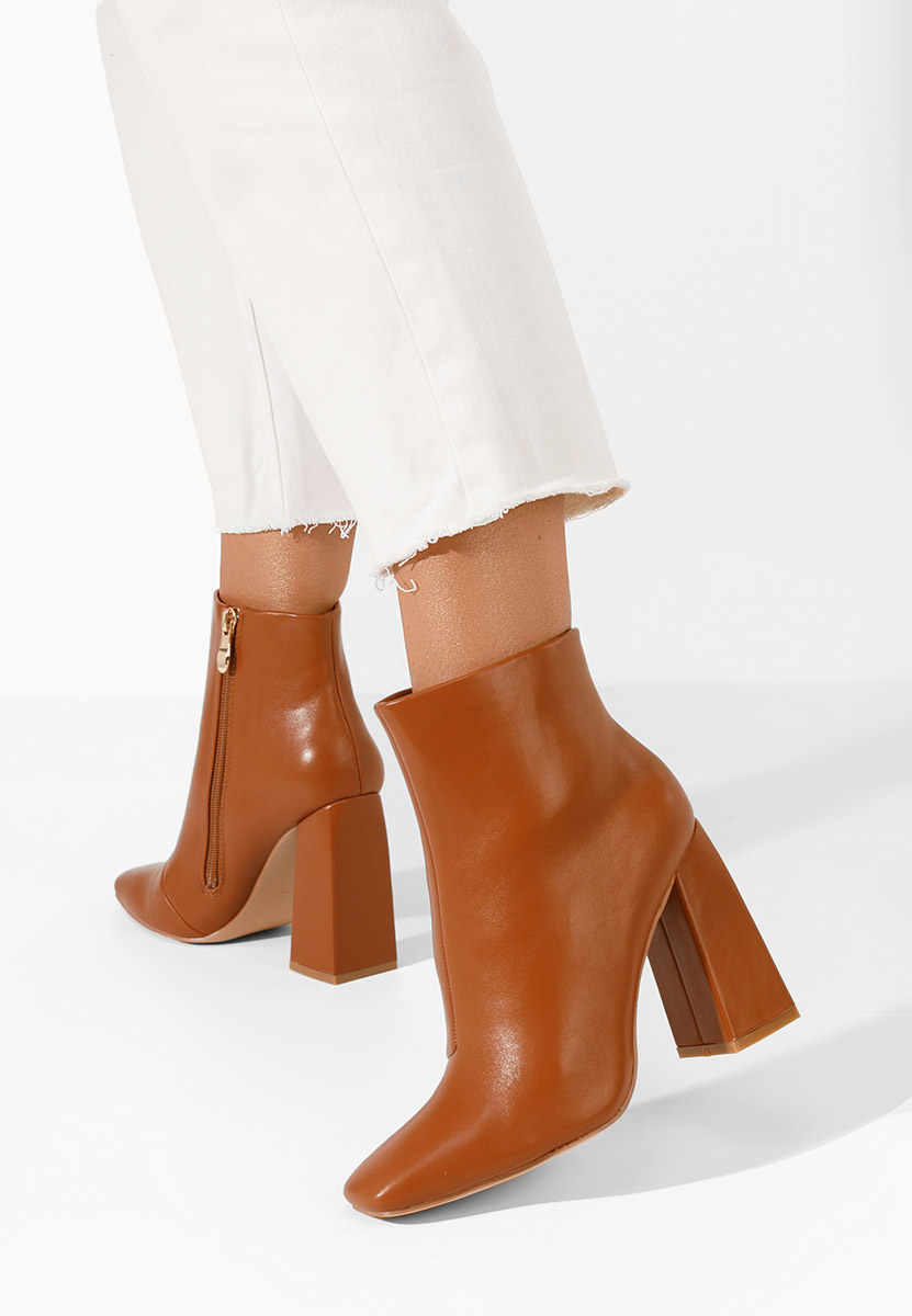 Botine cu toc gros Meina camel