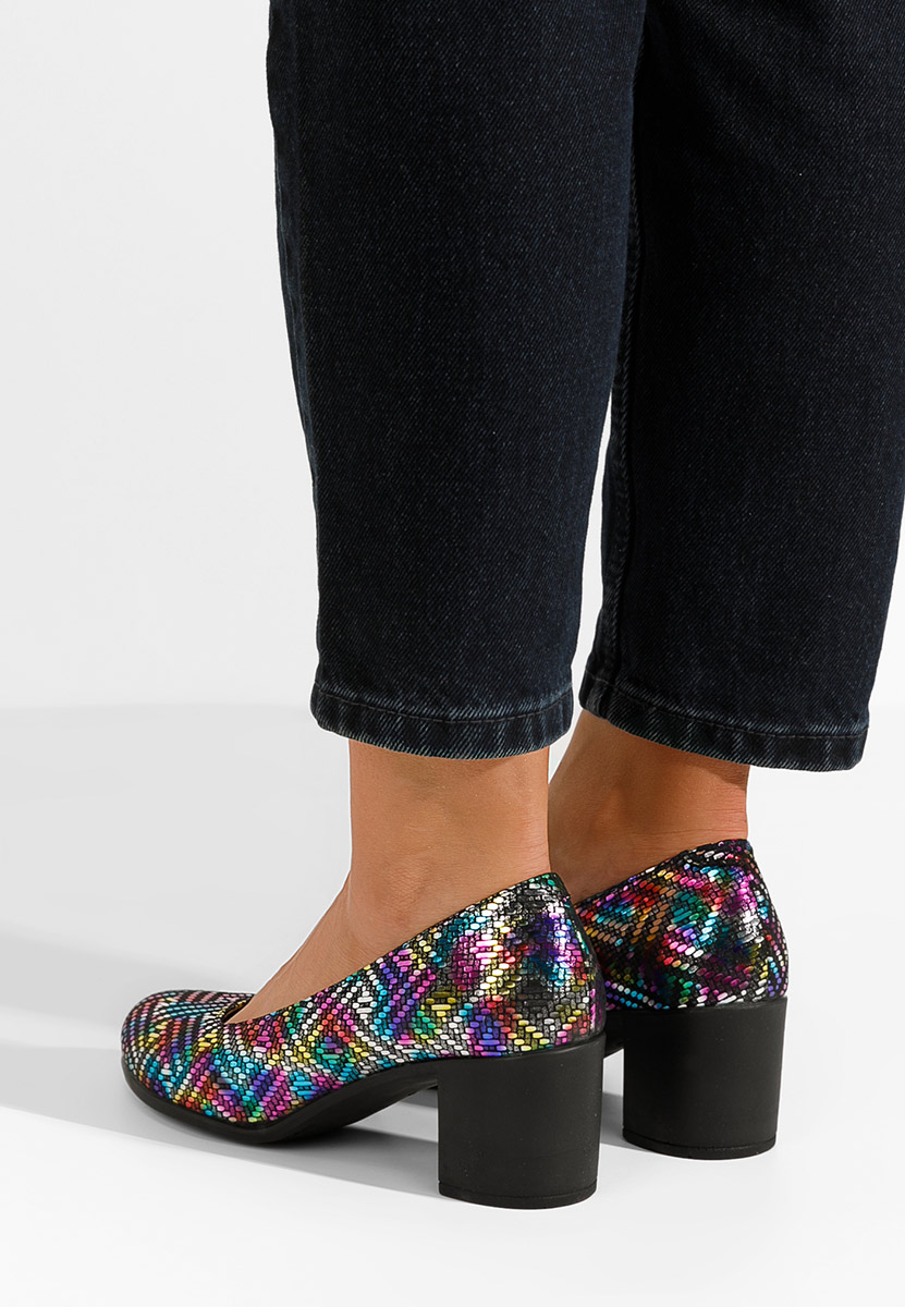 Pantofi cu toc gros piele Dalida V3 multicolori