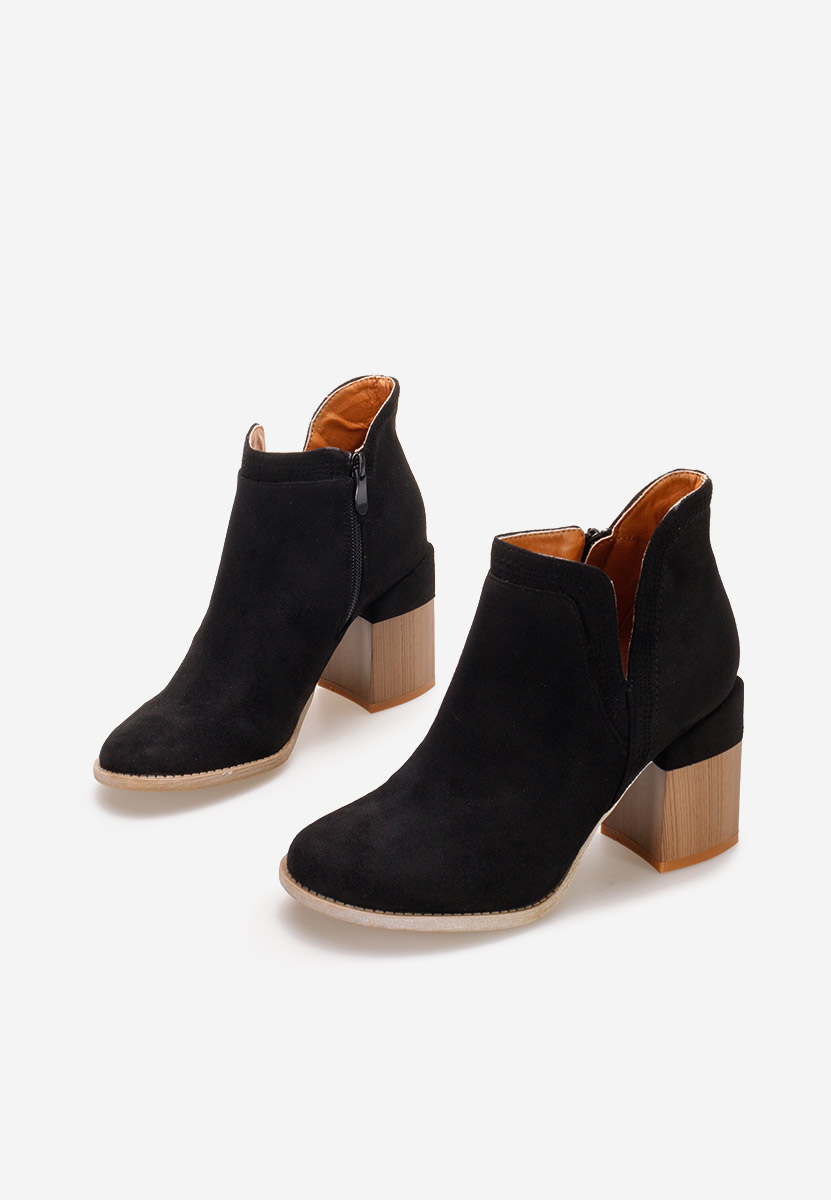 Botine cu toc gros Camelia negre