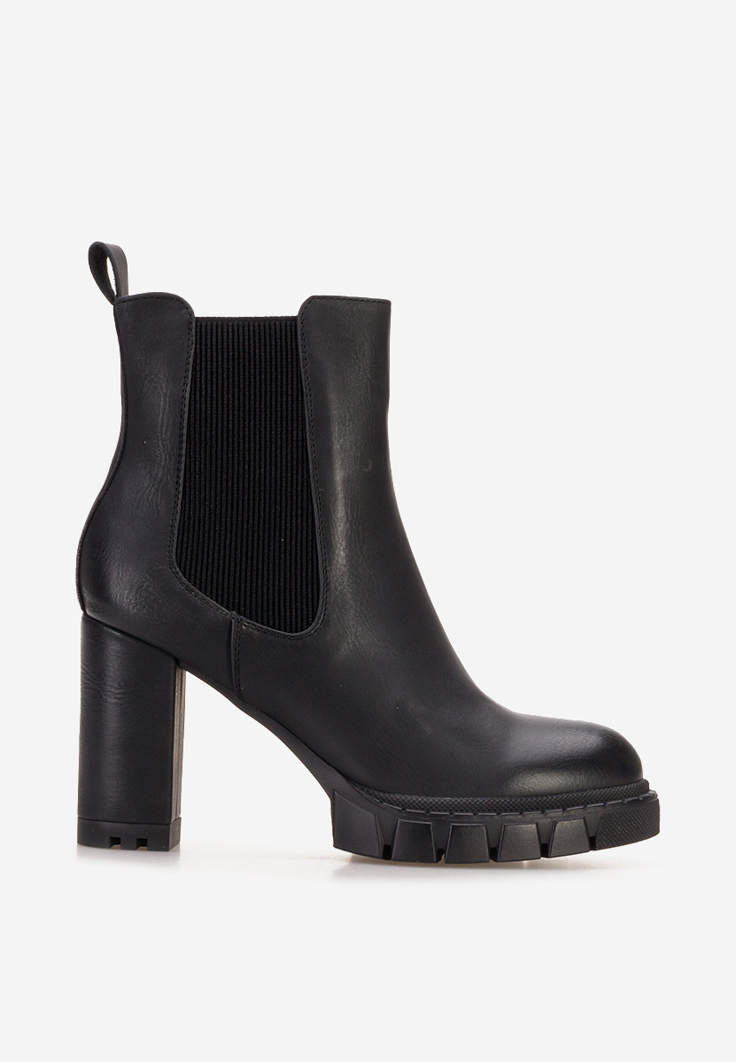 Botine cu toc gros Veloria negre