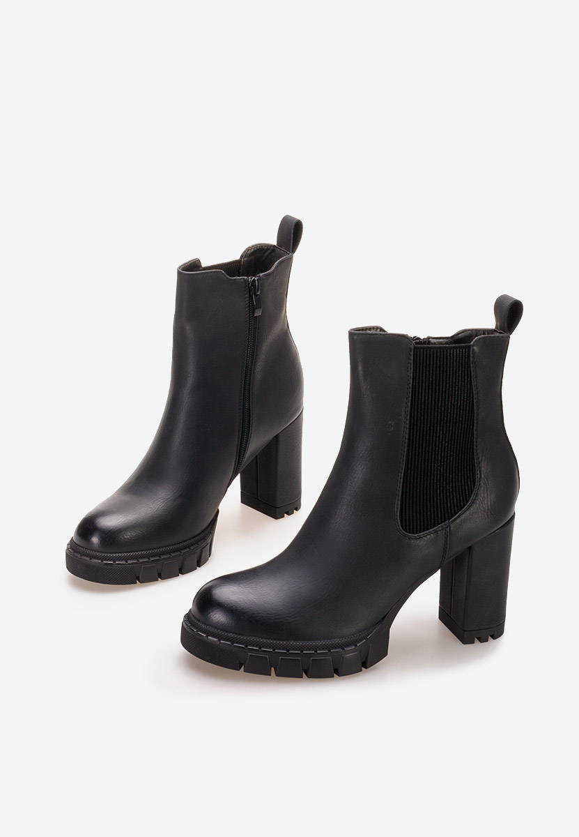 Botine cu toc gros Veloria negre