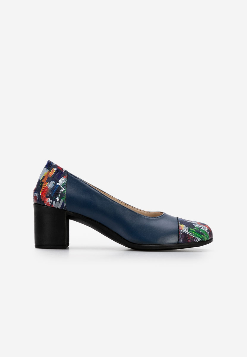 Pantofi cu toc gros piele Judy V4 navy