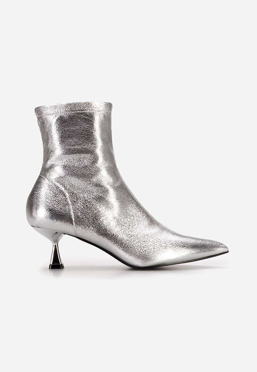 Botine cu toc subtire Kamina argintii