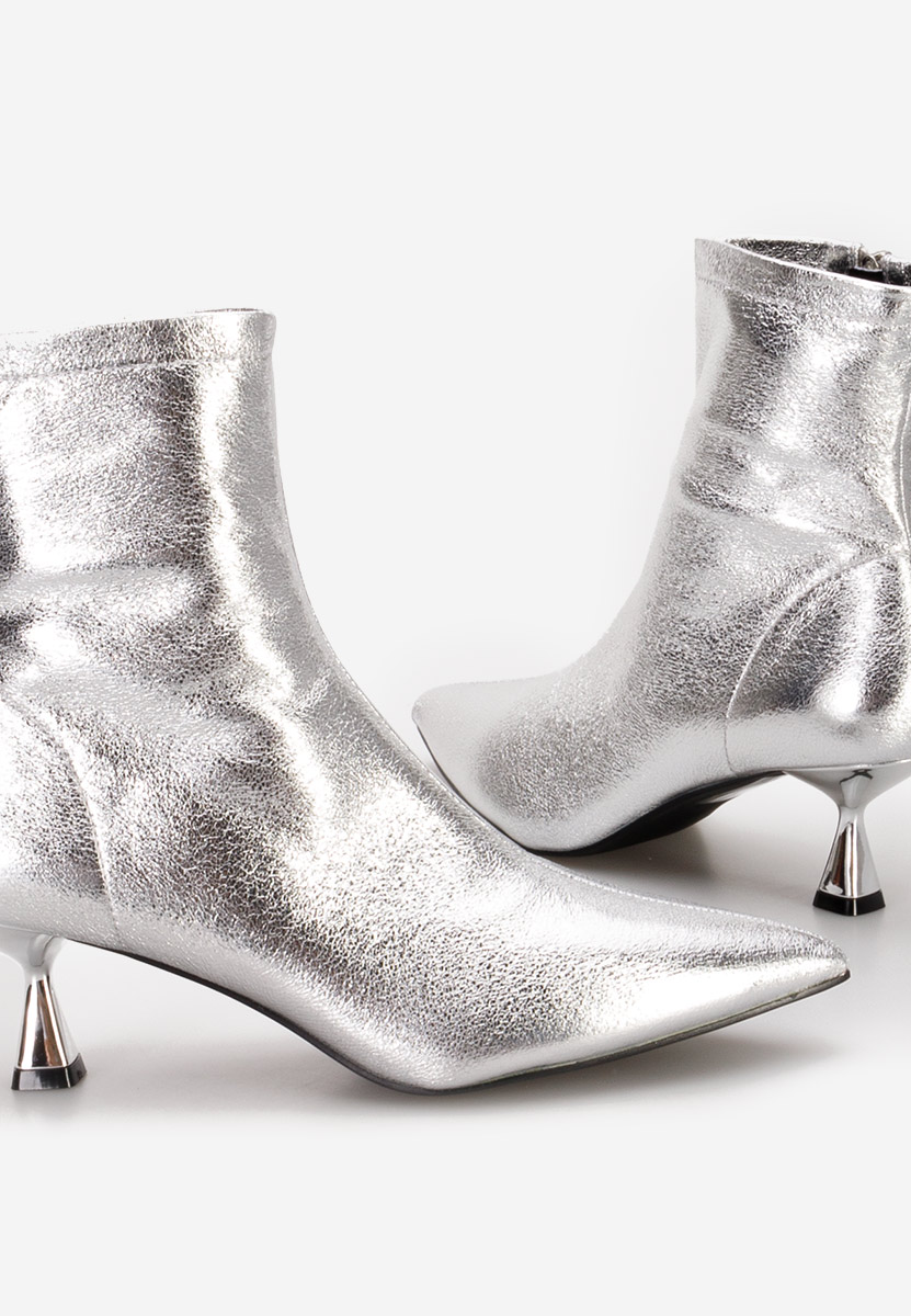Botine cu toc subtire Kamina argintii