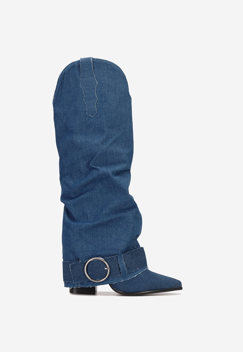 Cizme cu toc gros Elisia V2 denim