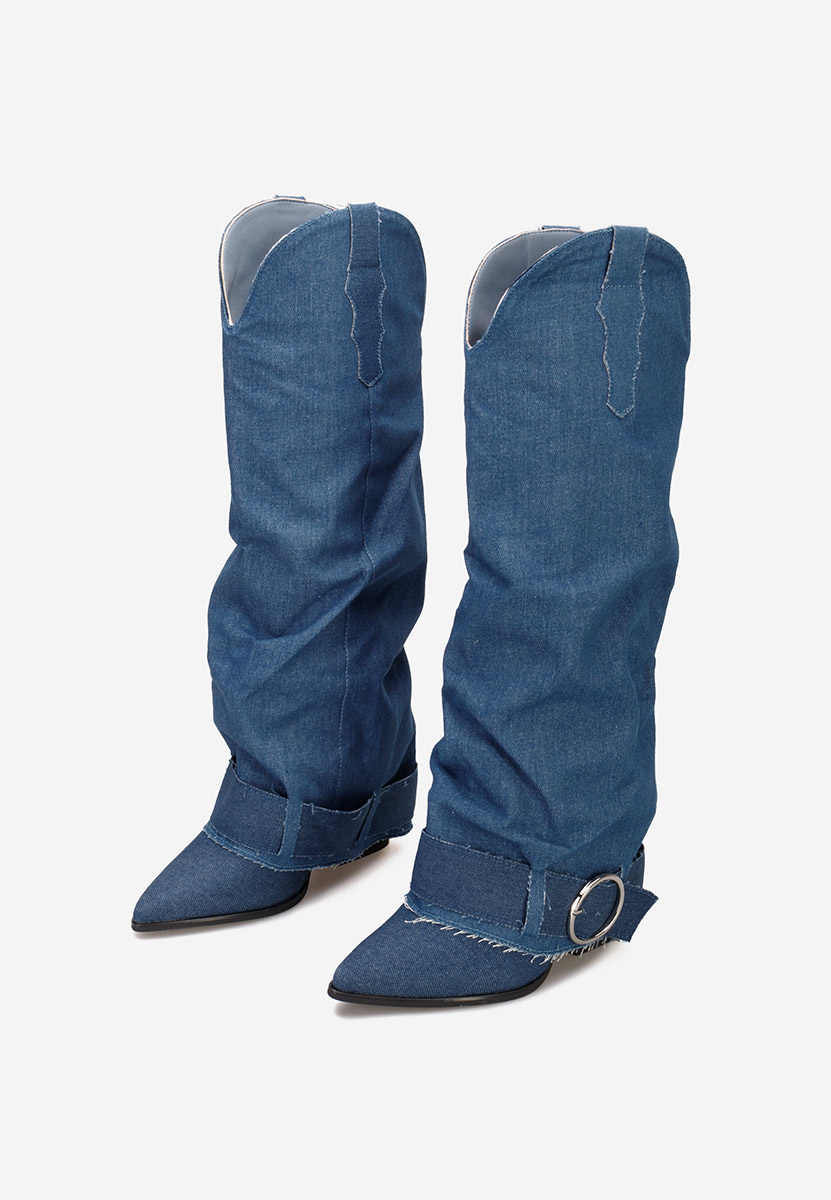 Cizme cu toc gros Elisia V2 denim