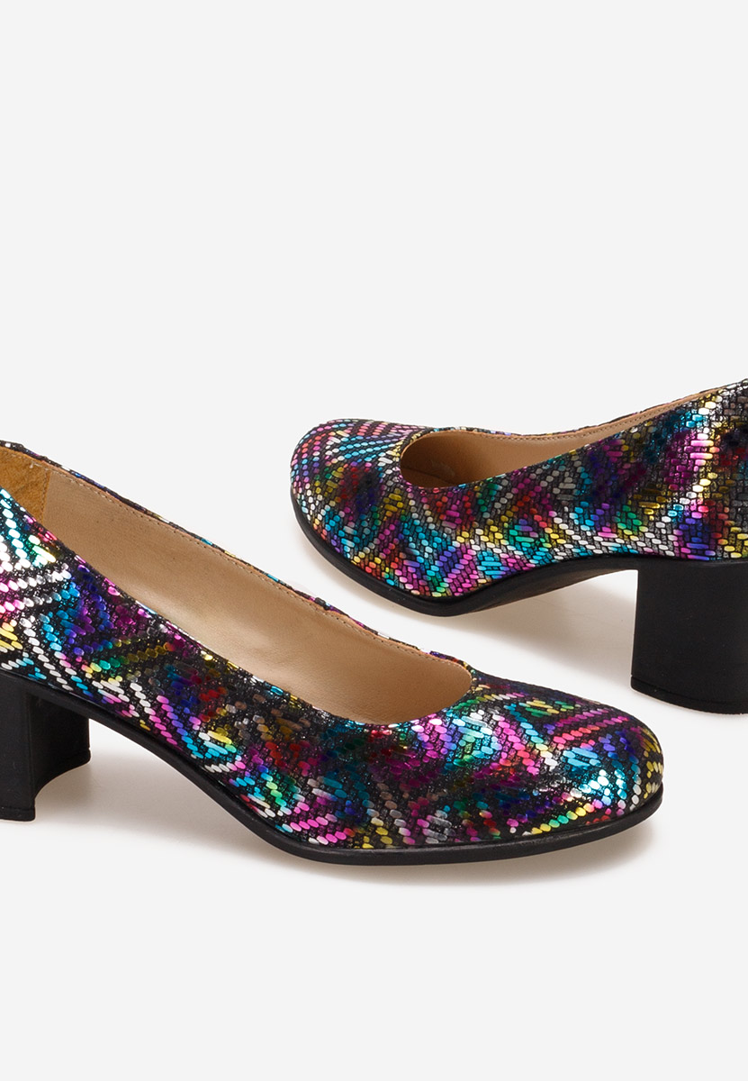 Pantofi cu toc gros piele Dalida V3 multicolori