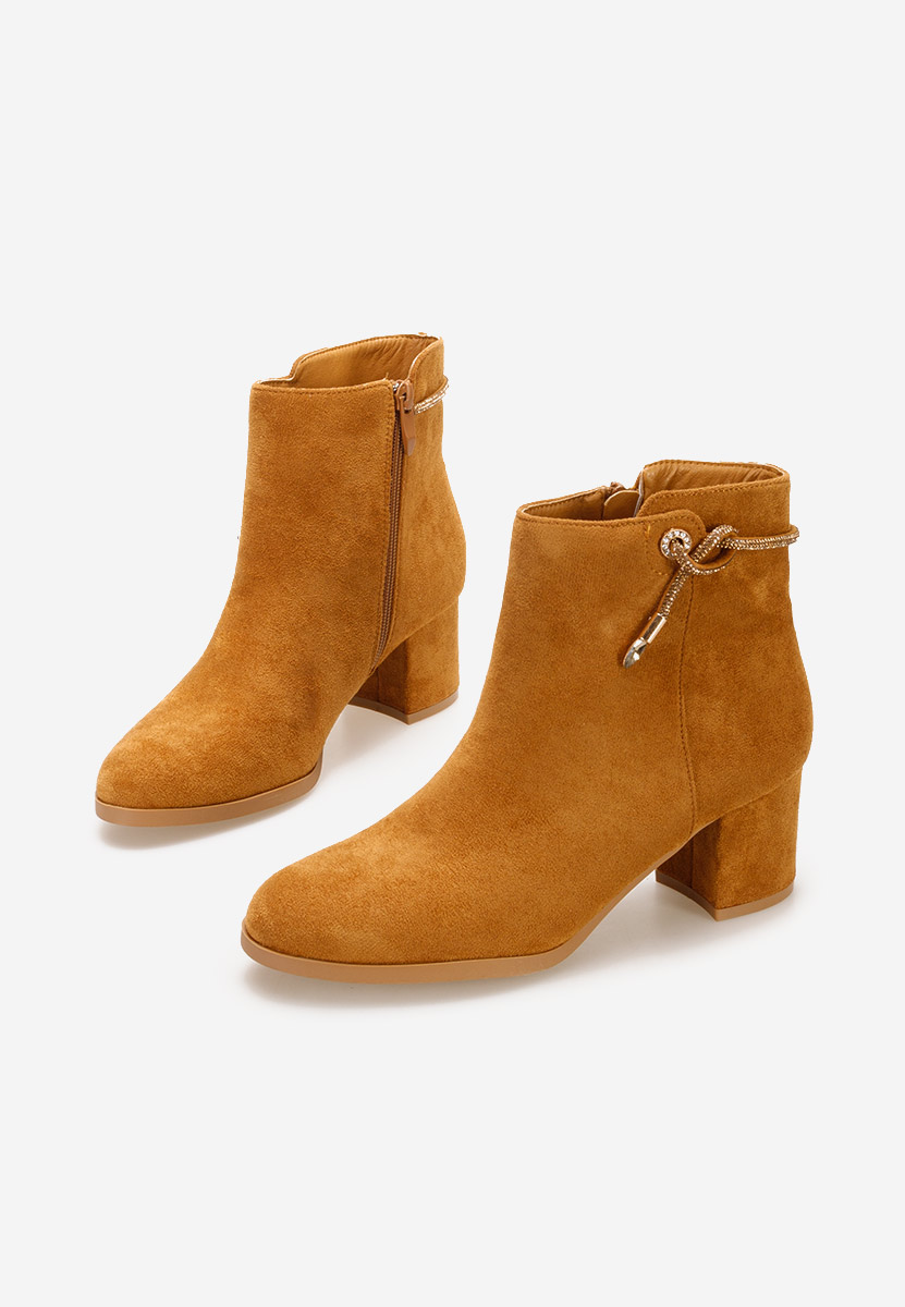 Botine cu toc gros Elara camel