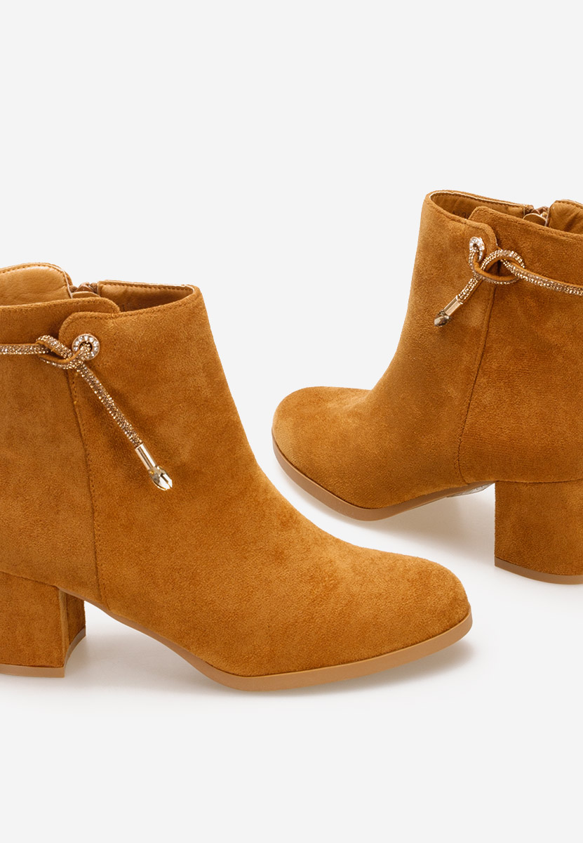 Botine cu toc gros Elara camel