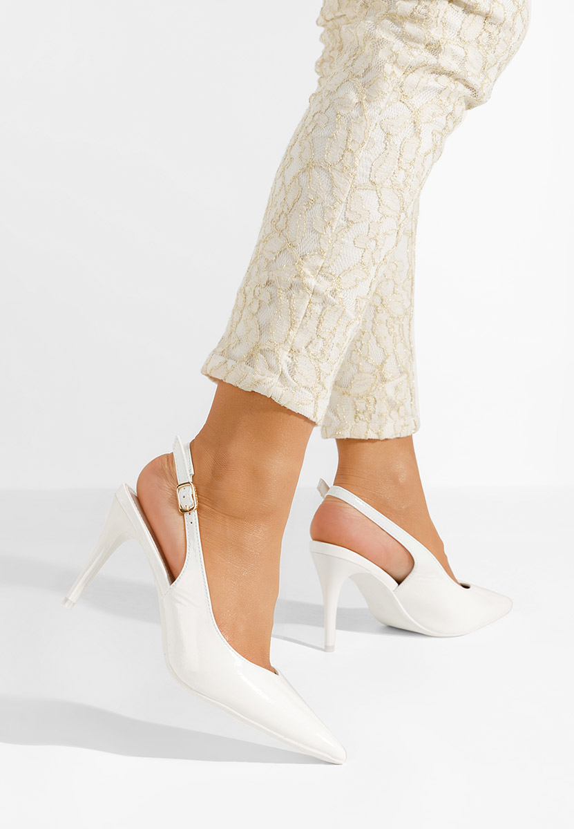 Pantofi stiletto slingback Sheria albi